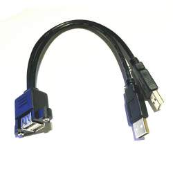 Dual USB-A Buchse m. Paneelmontage - Dual USB-A Stecker Extension