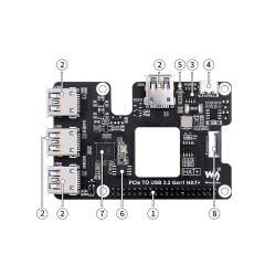 Waveshare PCIe to USB 3.2 Gen 1 HAT+ for Raspberry Pi 5