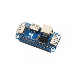 Ethernet / USB HUB HAT for Raspberry Pi - 1 x RJ45 - 3 x USB